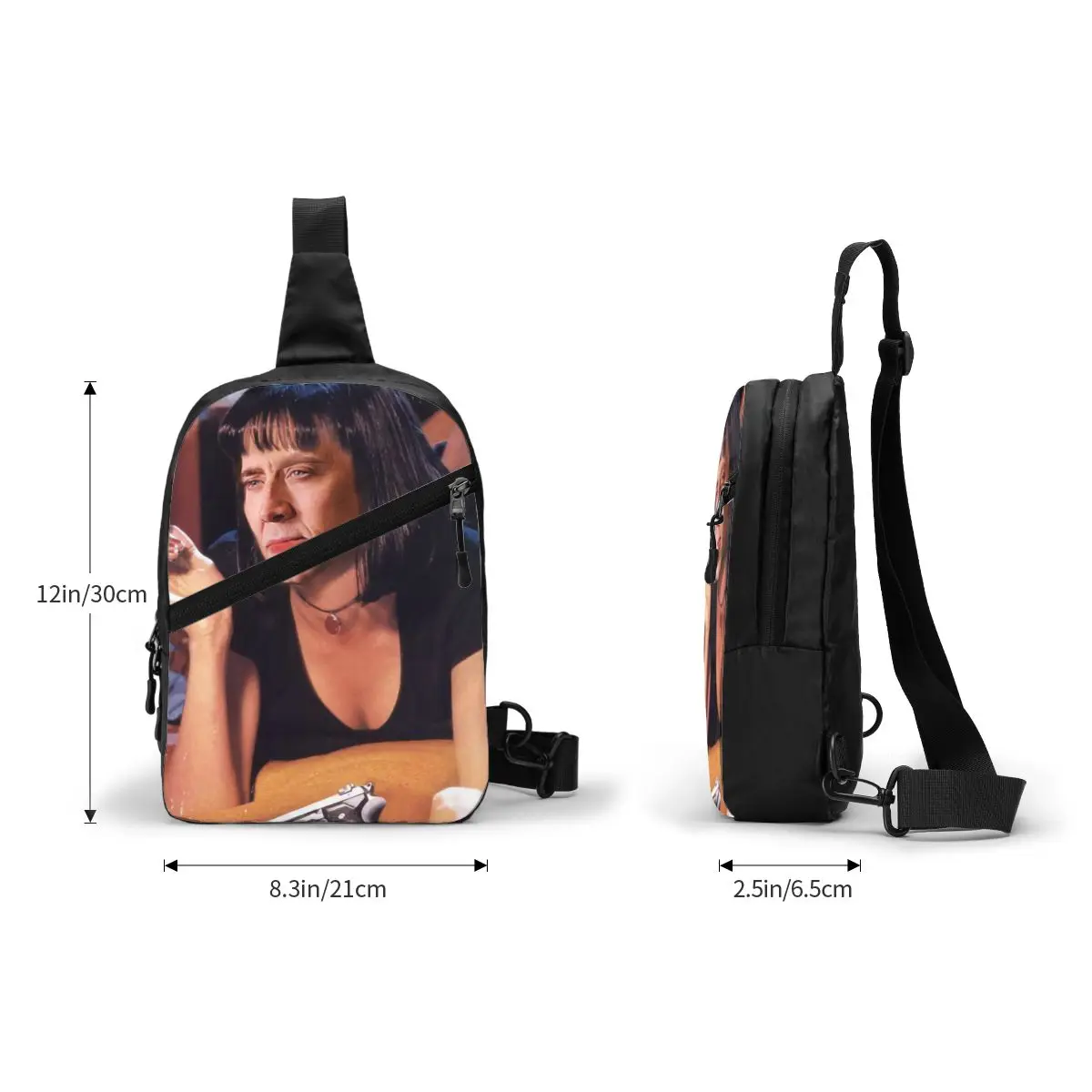 Moda Nicolas Cage Pulp Fiction Meme Sling Bag para viajar peito dos homens Crossbody mochila ombro Daypack