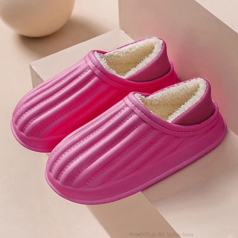 Women Men Winter Slippers Waterproof Eva Warm Slides Bedroom Slip On Home Shoes Women House Cotton Slippers Clogs Indoor Outdoor