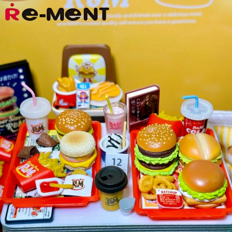 R & M-Burger Shop Miniature Scene Set, Food Play Figure, Trendy Play, Desktop Blind Box Ornament Collection, Original