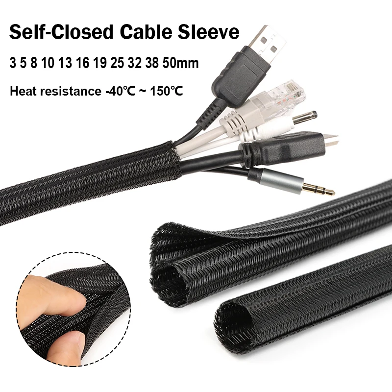 3 ~ 50mm Expandable Sleeve Self Closing Braided PET Insulation Cable Sock Tube Loom Split For Line Organizer Wire Wrap Protector