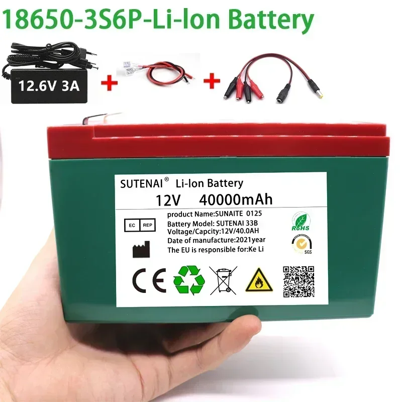 NEW 12V 40Ah 18650 lithium battery pack 3S6P built-in high current 30A Solar street lamp, xenon lamp, backup power supply, LED