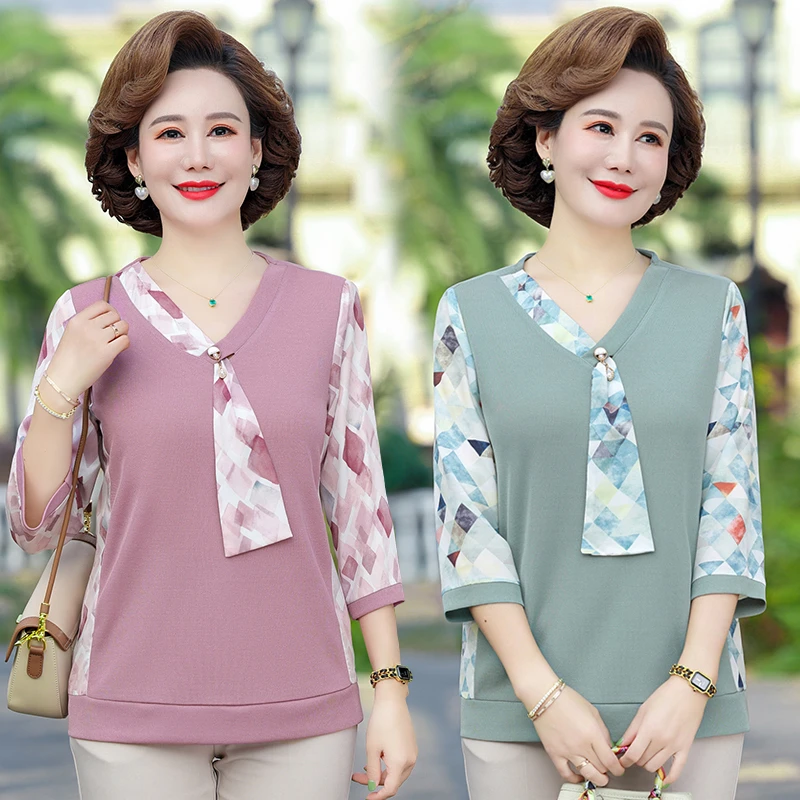 Women Spring Summer Style Chiffon Blouses Shirts Lady Casual O-Neck  Patchwork Chiffon Blusas Tops