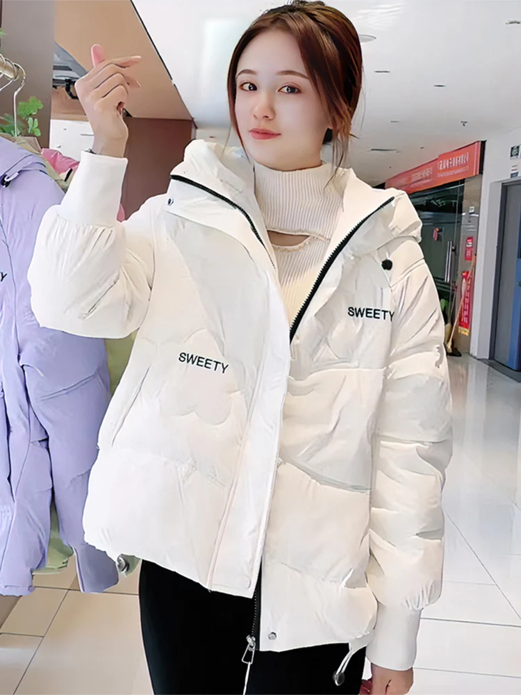 

Women's Thiened Cotton Jaet Winter New Sle Bread Coat down Filled Hooded Zipper Closure Long Sve Loose Fit Coat