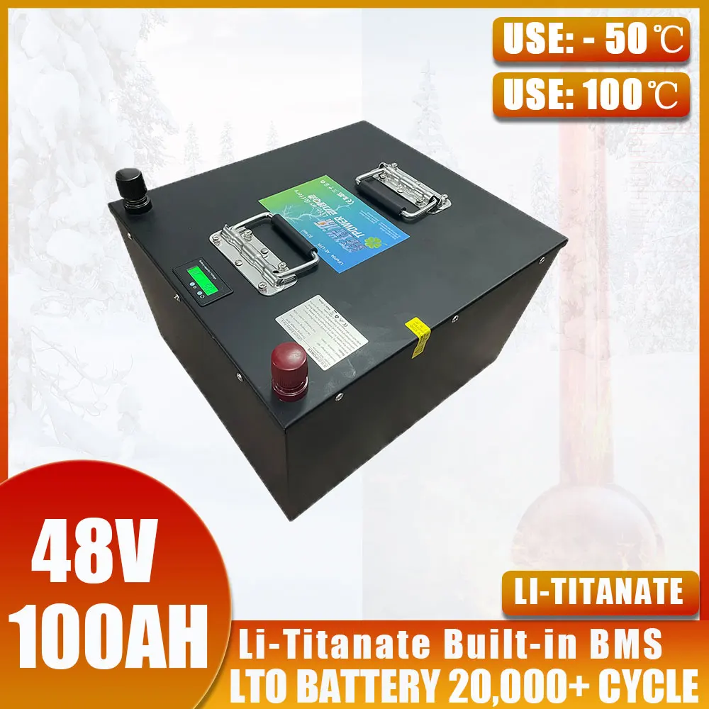 48V 100AH LTO Built-in 100A150A BMS With Bluetooth Lithium Titanate Battery For EV Autocaravans Solar Wind Power System RV