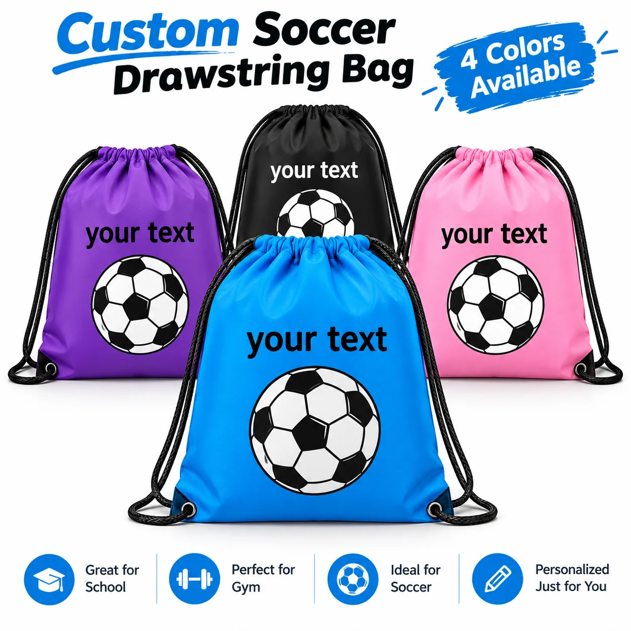 1 Stück personalisierte Fußball-Tasche mit Kordelzug, personalisierter Name, Fußball-Rucksack, leichte Sporttasche, für Mädchen und Jungen, Schule, Sport, Reisen, Geschenk