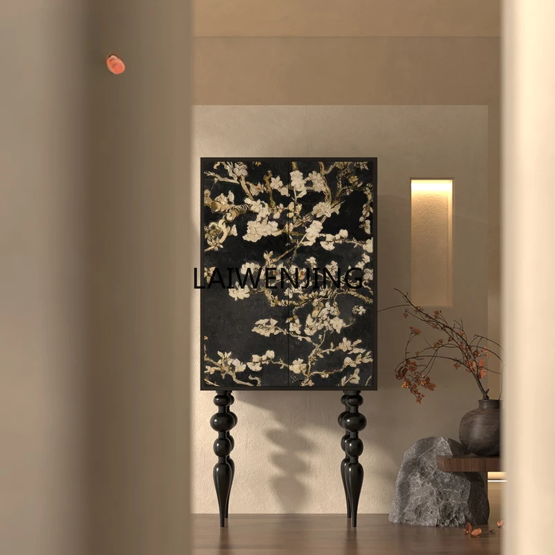 MJY French Edge Lacquer Art Painted Flower and Bird Decoration Living Room Entrance Locker