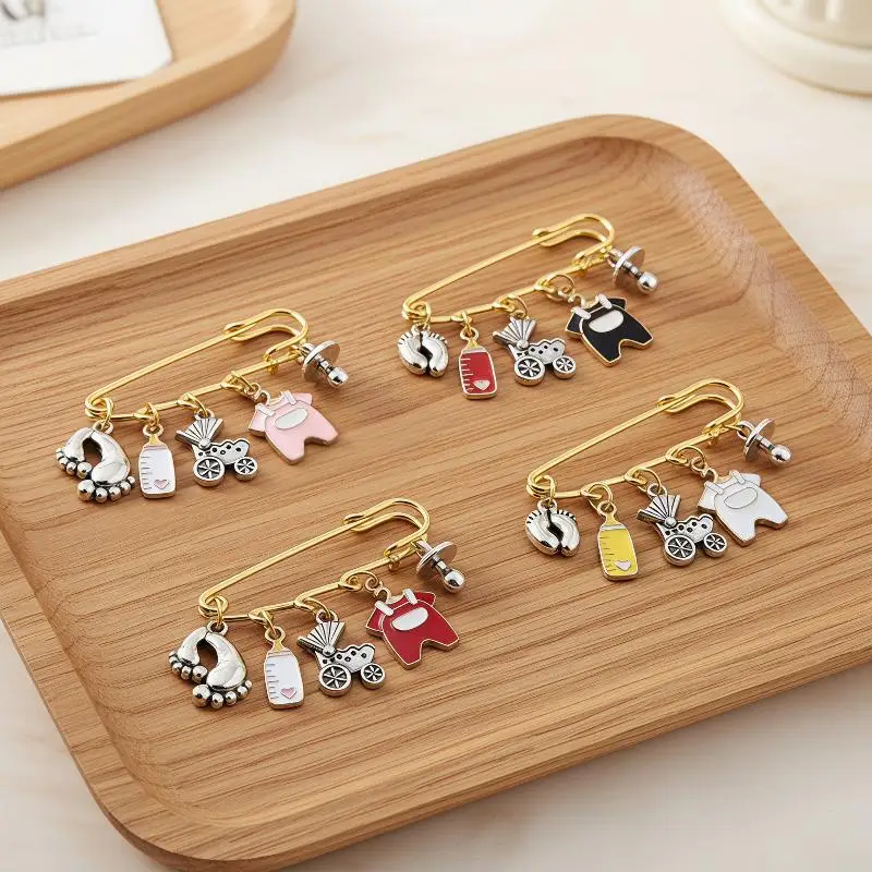 Pregnancy Announcement Safety Pin Brooch Cute Baby Arrival Foot Bottle Dummy Enamel Charm Pin