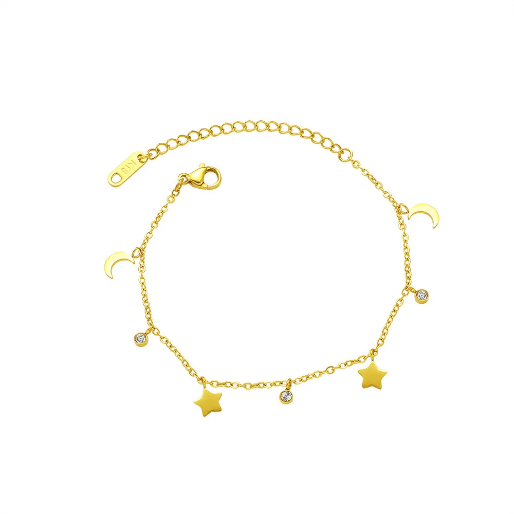 البوهيمي الزركون القمر ستار سحر سوار للنساء الفولاذ المقاوم للصدأ القمر ستار سلسلة سوار الأزياء والمجوهرات هدية عيد الحب #5