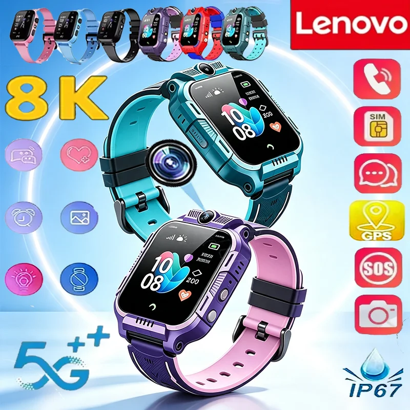 Lenovo 8KHD 5G Smart Watch Kids SOS GPS Location Waterproof Sim Card Call Child SmartWatch Boys Girls Gift For Ios Android NEW