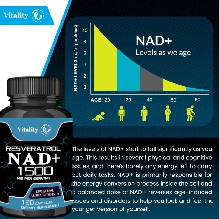 Nad Supplement, 1500Mg Liposome Nad Resveratrol Bevattend Supplement, Nad Plus Het Bevorderen Van Supplementondersteunende Celgezondheid