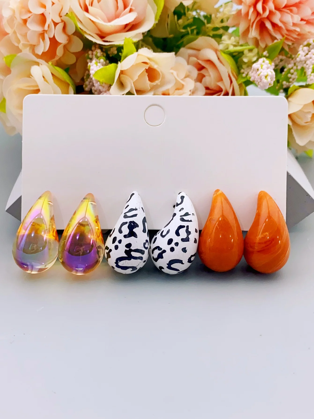 Set of 3 Pairs of Water Drop Stud Earrings in Different Colors for Women earrings for women