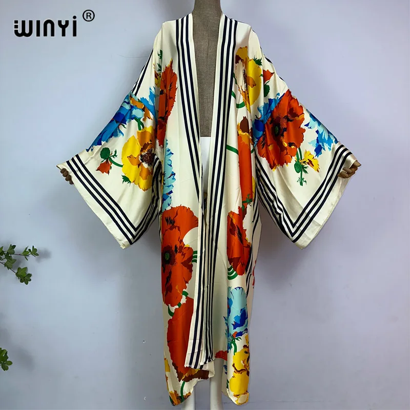 

WINYI kimono summer new print boho kaftans for woman Cover-up Elegant Cardigan sexy Holiday maxi beach wear swimsuit party dress