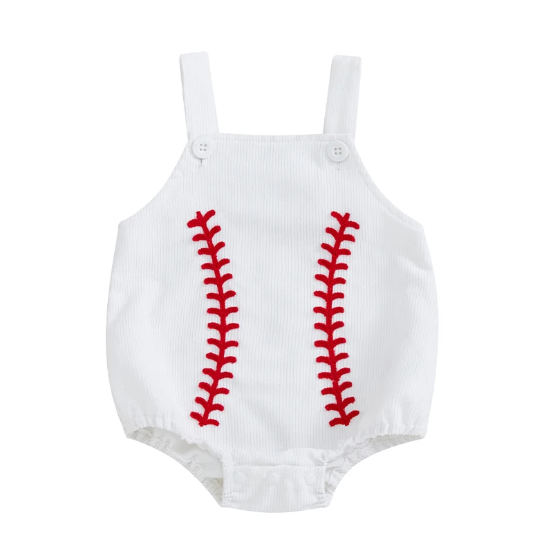 Baby Girls Boy Romper Overalls Baseball Embroidery Sleeveless Jumpsuit Suspender Pants for Toddler