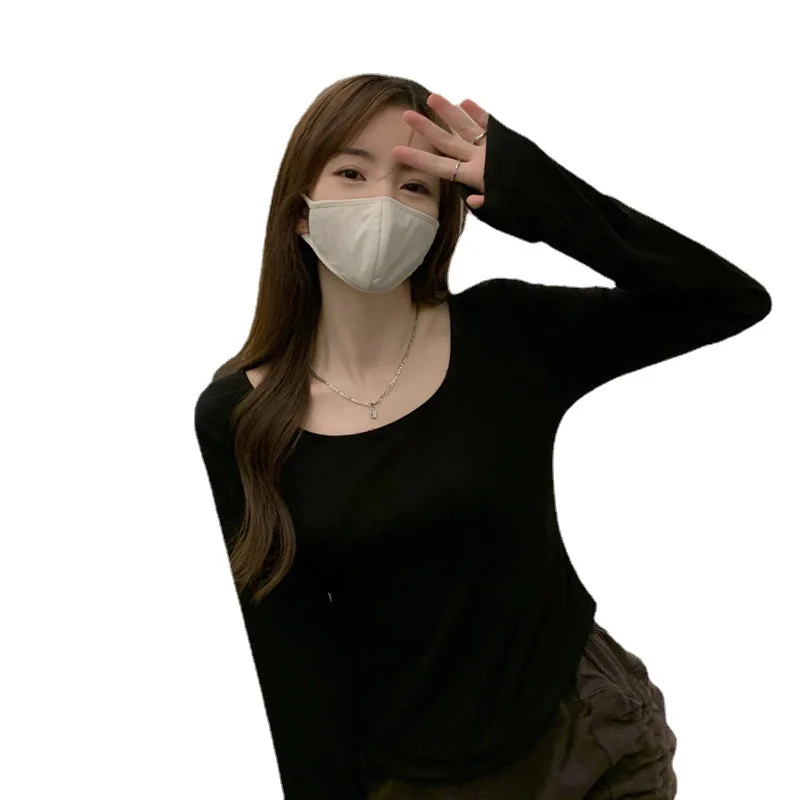 

Женская футболка нестандартной формы с короткими рукавами и длинными рукавами, женская осенняя облегающая облегающая базовая рубашка, осенняя студенческая футболка