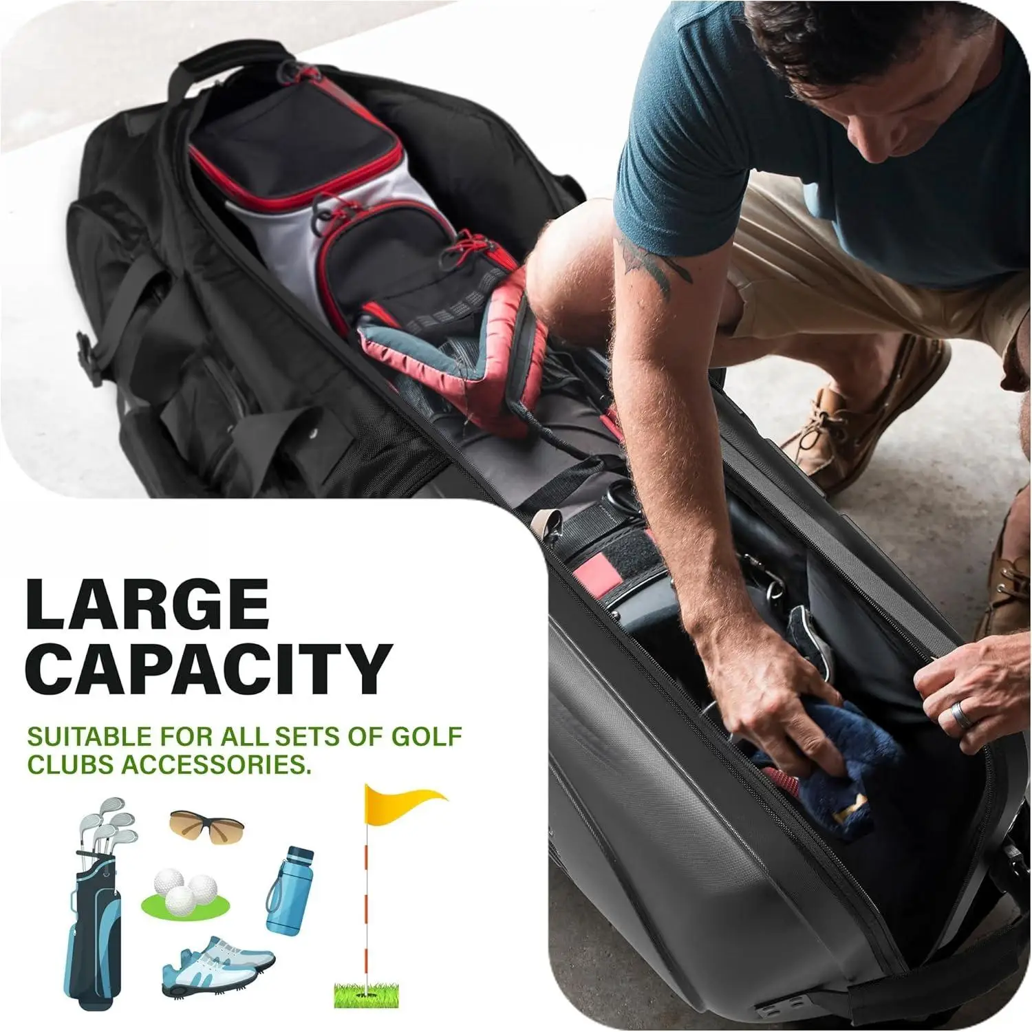 حقيبة سفر جولف مع حافظة صلبة، حقائب سفر نادي جولف أكسفورد شديدة التحمل 1680D لخطوط الجيران مع عجلات سهلة المناورة