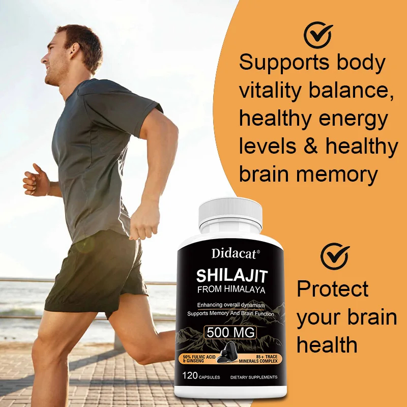 Shilajit with Ginseng Extract, 500 Mg, Helps Improve Overall Vitality, Memory & Brain Function, 85+ Trace Mineral Complex