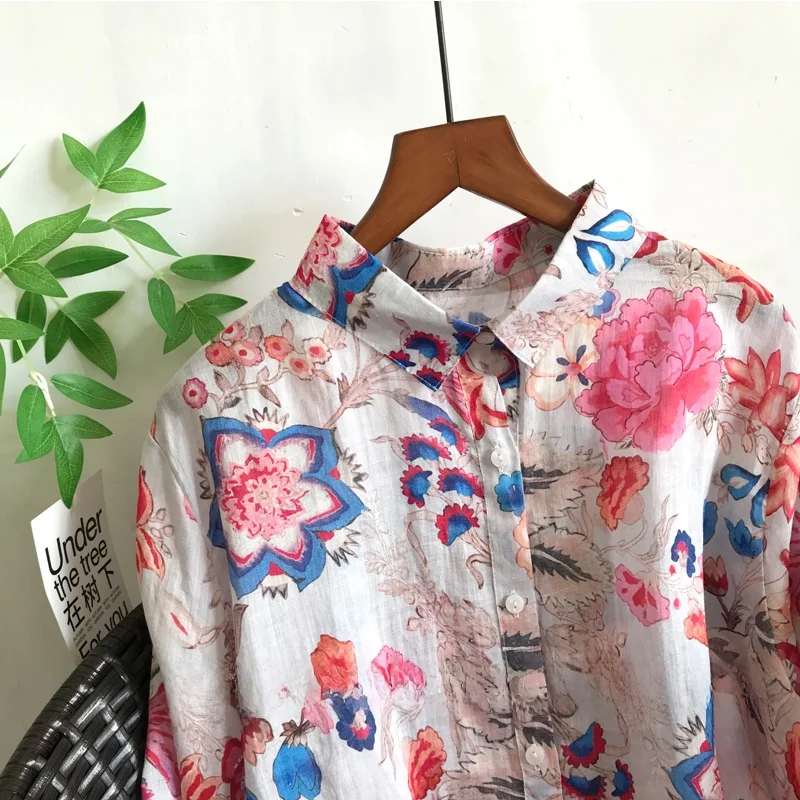 

Spring Summer Autumn Floral Print Loose Long Sleeve Women's Shirt Collar Casual Comfortable Breathable Polyester Fiber
