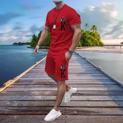 Chándal de verano para hombre, conjunto de 2 piezas con estampado 3D de The Crown King, ropa deportiva de playa de gran tamaño, 6XL