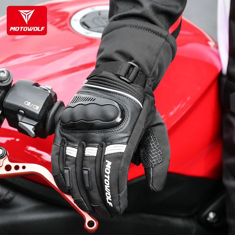 Motowolf Winter Motorcycle Thermal  Gloves Men Leather Windproof Cycling Gloves Fleece Waterproof Motocross Gloves Moto Equipmen