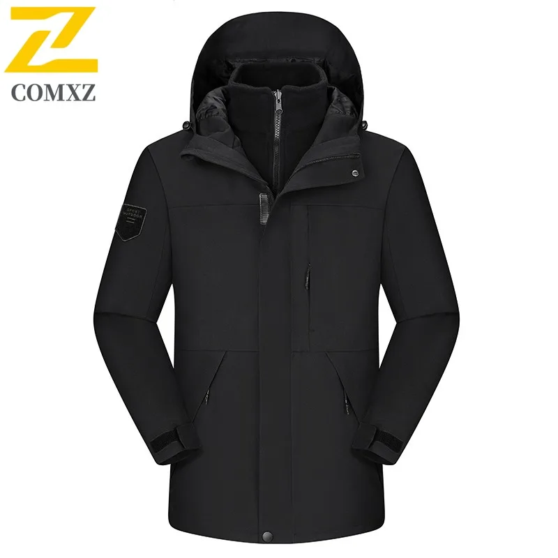 سترة رجالي ماركة COMXZ بغطاء للرأس للمشي لمسافات طويلة والسفر معاطف مقاومة للبرد في الهواء الطلق متعددة الوظائف مقاومة للرياح ملابس خارجية بسحاب شتوي #2