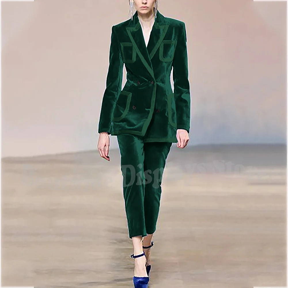 Luxury Velvet Women's Suit Two Piece Slim Fit Classic Peaked Lapel Blazer Set Two Piece Model Show Party Daily Lady Suit