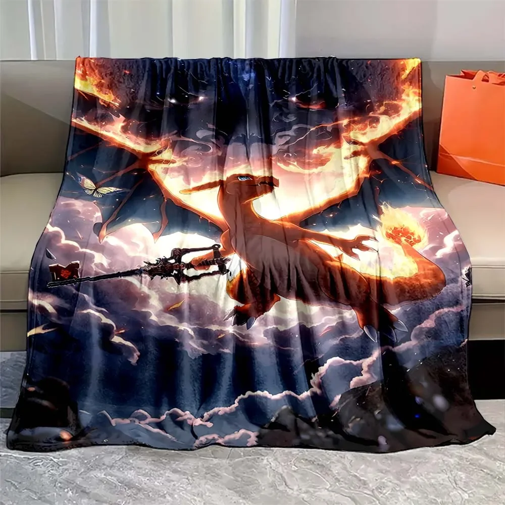 Large Size Pokemon Charizard Cartoon Anime Flannel Blanket Pikachu Figures Home Sofa Break Blankets Children Christmas Kids Gift