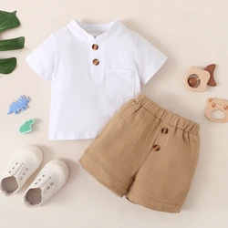 3-24 Months Infant Baby Boy Clothes Set White Short Sleeves T-shirt Shorts 2PCS Summer Daily Casual Outfit for Toddler Boy