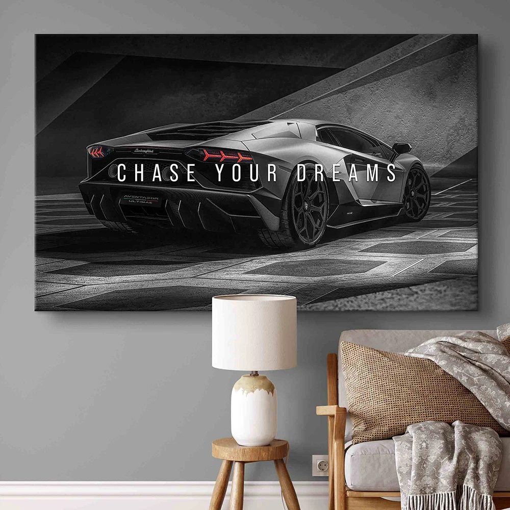 Chase Your Dreams Canvas Painting Motivational Sports Car Wall Art Automobile Prints And Posters For Living Room Decoration Gift