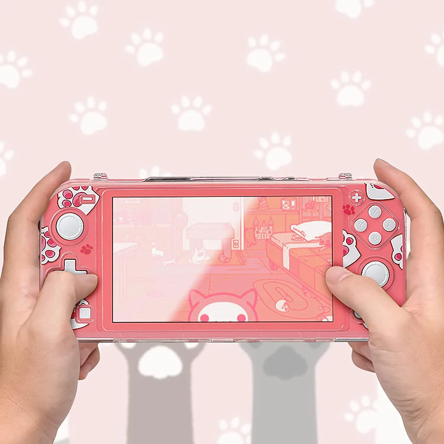 Hard PC Clear Anti-Shock Split Cover Cat-Pad Pattern Joycon Protective Case For Nintendo Switch Lite Console Shell Accessories