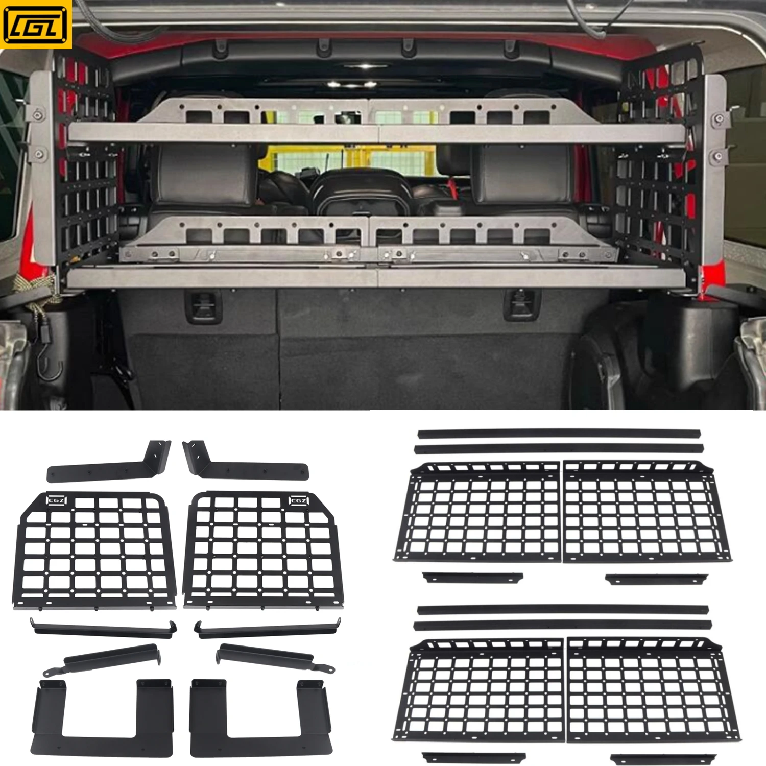 Fit for Jeep Wrangler JL 4-door 2018-2023 Rear Trunk Cargo Storage Panels Two Shelves 