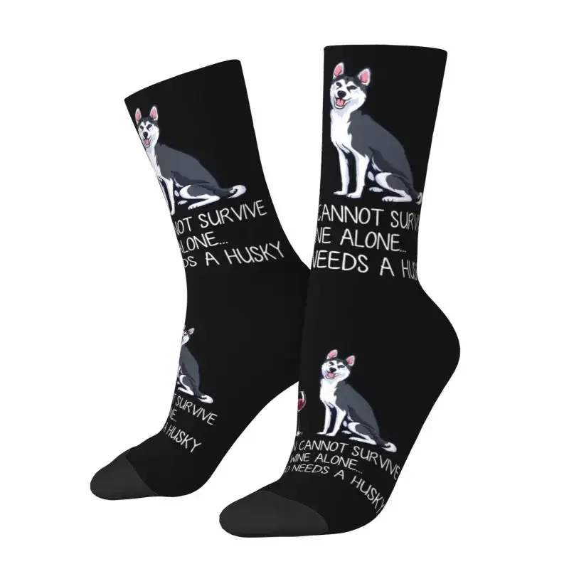 

Husky And Wine Mens Crew Socks Unisex Fun 3D Print Funny Dog Dress Socks