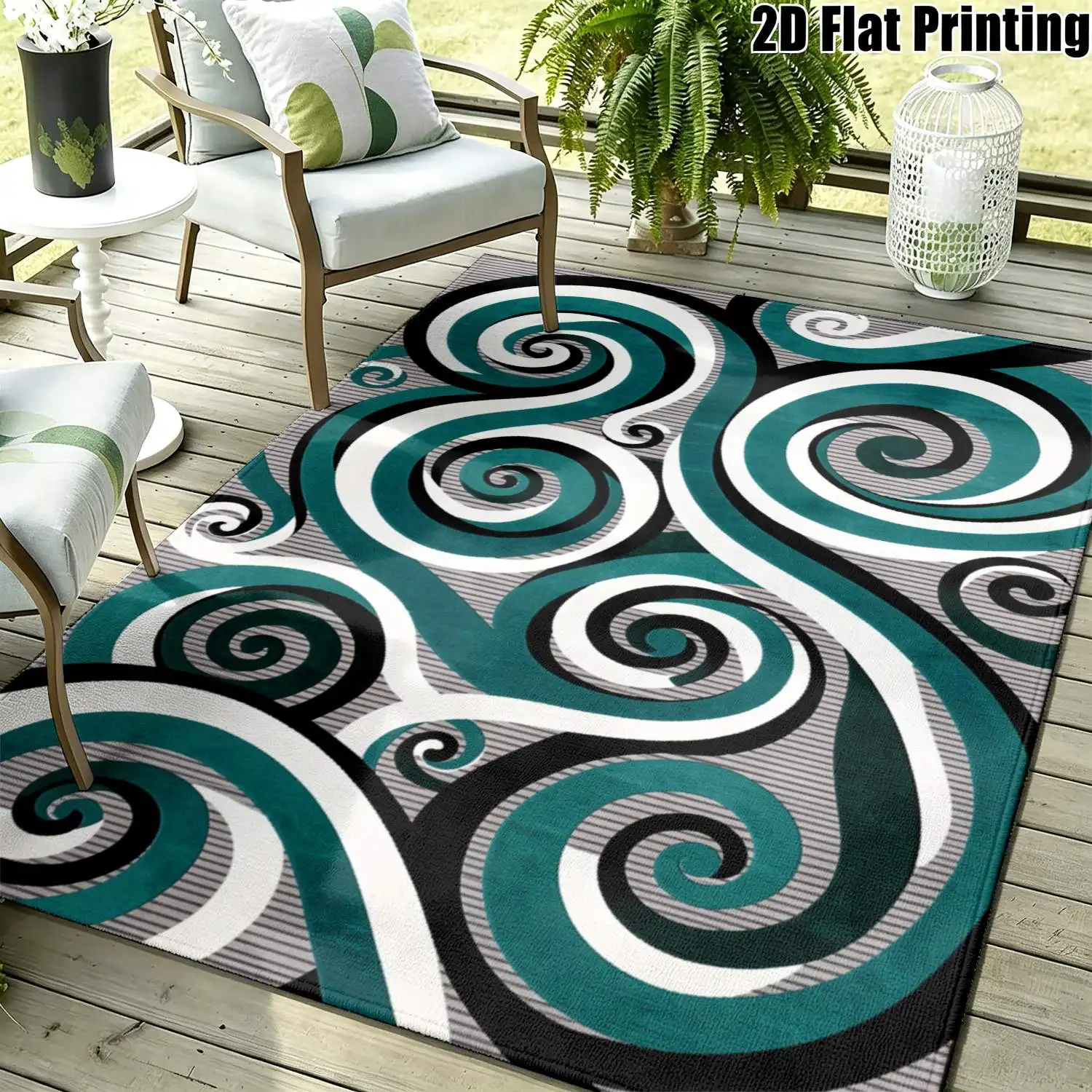 1Pc 2D Printed Carpet: Blue, White, Black Spiral Abstract Patterns Nordic/Instagram-Inspired, Modern Minimalist Geometric Vintage Home Decor, Multi-Size, Machine Washable, Suitable for Entryway, Dining Room, Foyer, Living Room, Bedroom.