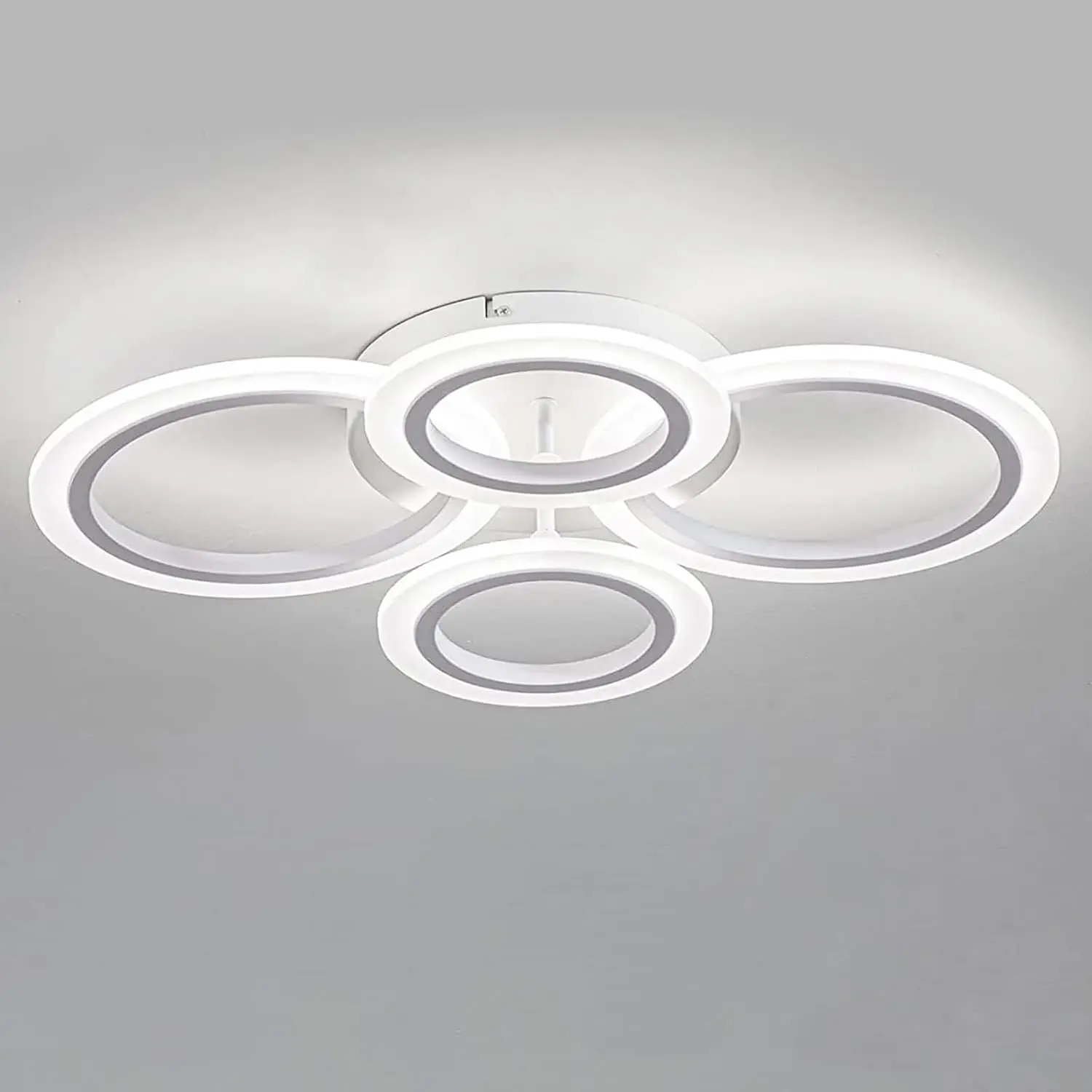 Dimmable LED Flush Mount Ceiling Light White Round Ring Chandelier Remote Control Bedroom Small Room
