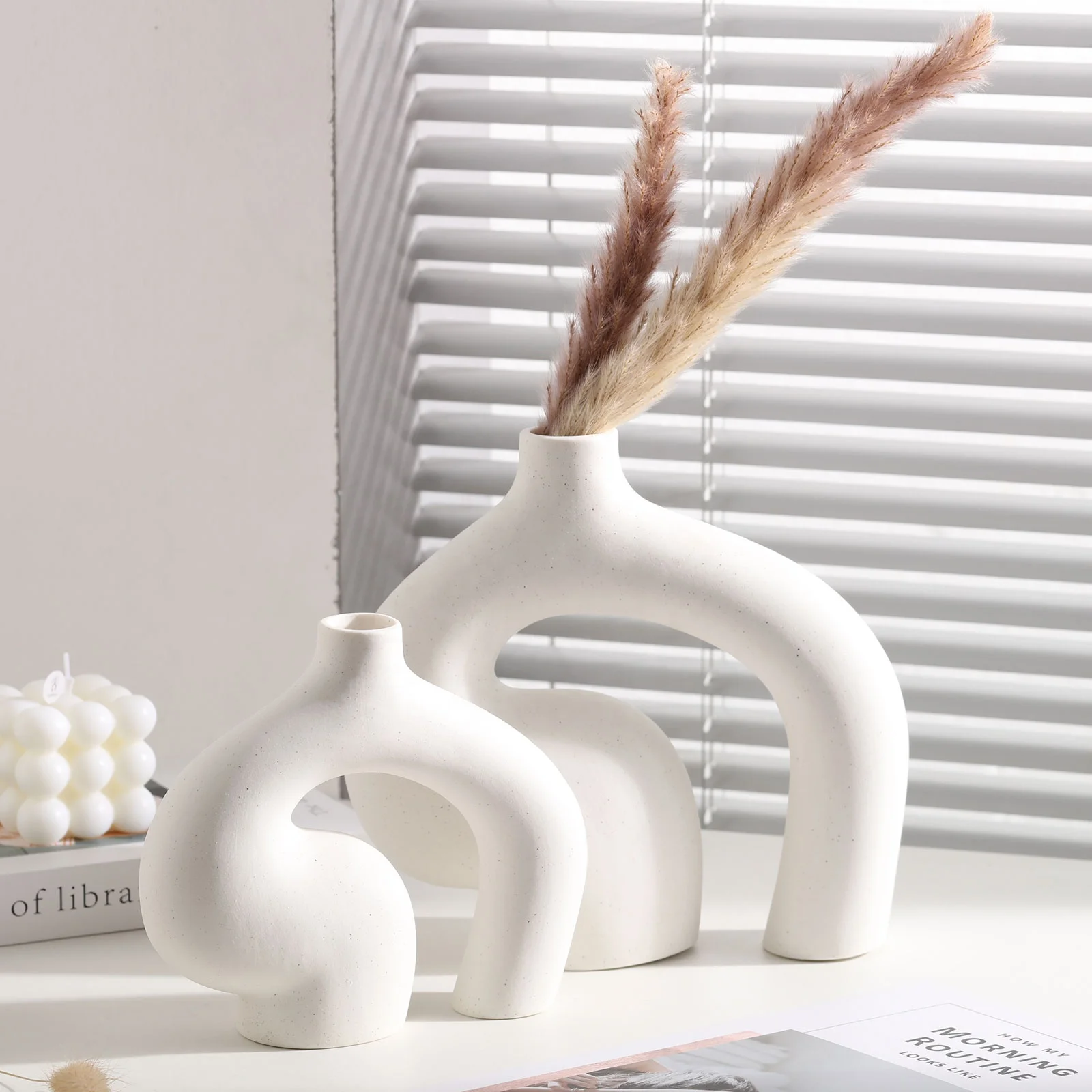 

Abstract Hollow Ceramic Vase for Artificial Flowers, Faux Flowers, Fake Flowers - Modern Office Desktop & Room Decor Decoration