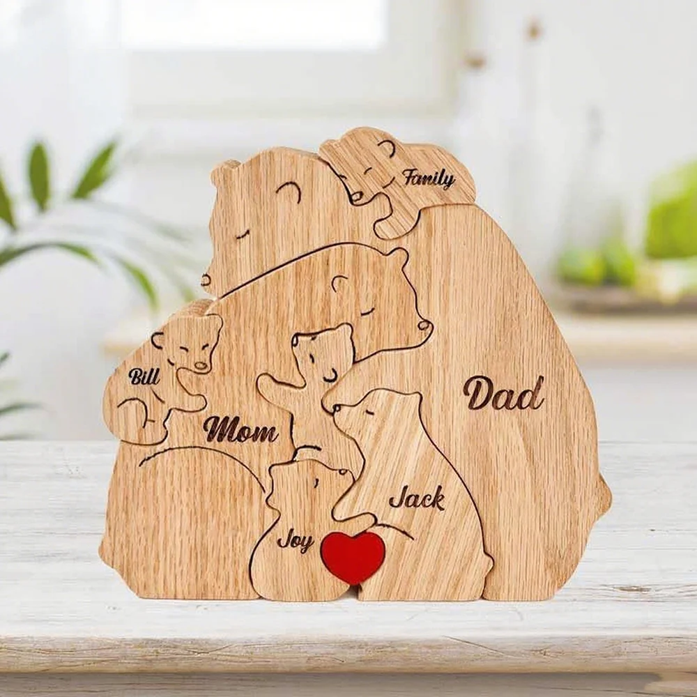 

Bear Family Wooden Puzzle Personalized Customization Name Christmas Gift Wooden Bear Decoration Puzzle Christmas Home Decoration