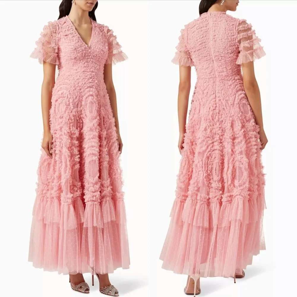 

Customized Chiffon Pleat Ruched V-neck A-line Midi Dresses Bespoke Occasion Homecoming Elegant Party Gown High Quality