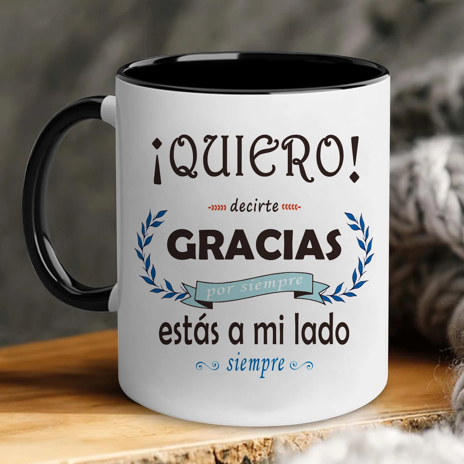 1pc 11.1oz/330ml Large Capacity Spanish Style Ceramic Cup Mug, Thank You for Always Being by My Side Coffee Mug, Portable, Wide