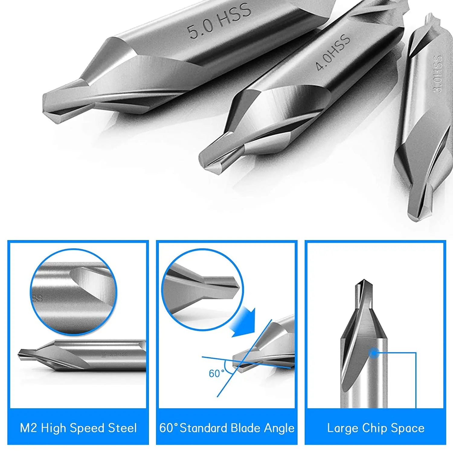 7 Pcs Center Drill Bits Set 60-Degree Angle Center Drill Bits Kit Countersink Tools for Lathe Metalworking Vogue