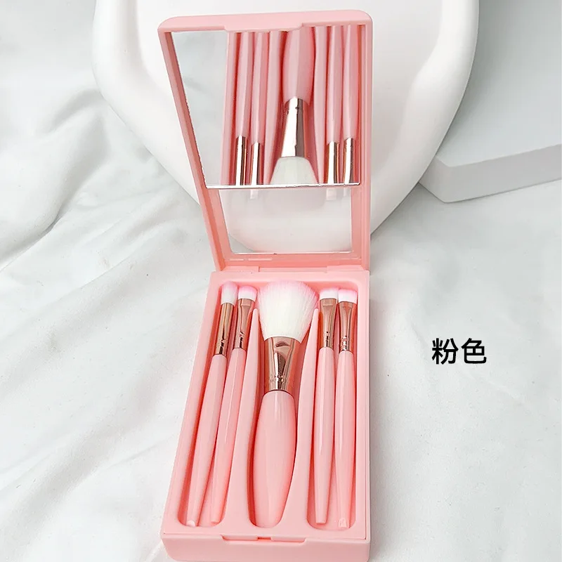 5Mirror Box Makeup Brush New Window with Mirror Eye Shadow Brush Lip Brush Blush Brush Portable Makeup Brush Suit Source