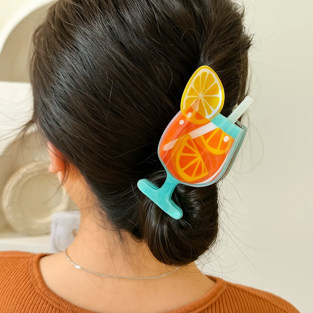 

Acrylic Cocktail Theme Hair Clip Ponytail Clip Beach Style Creative Shark Clip Goblet Shape Geometry Acrylic Hair Claw