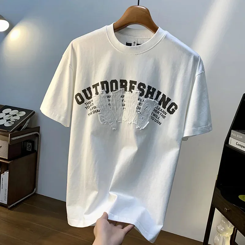 Fashionable printed short sleeved T-shirt for men in summer 2026, new high-end quality loose casual round neck breathable top