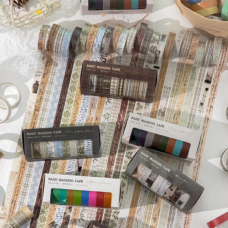 

Mr.Paper 10 Rolls Basic Life Series Washi Tape Set Vintage Floral Plaid DIY Journal Scrapbook Decor Craft Supplies