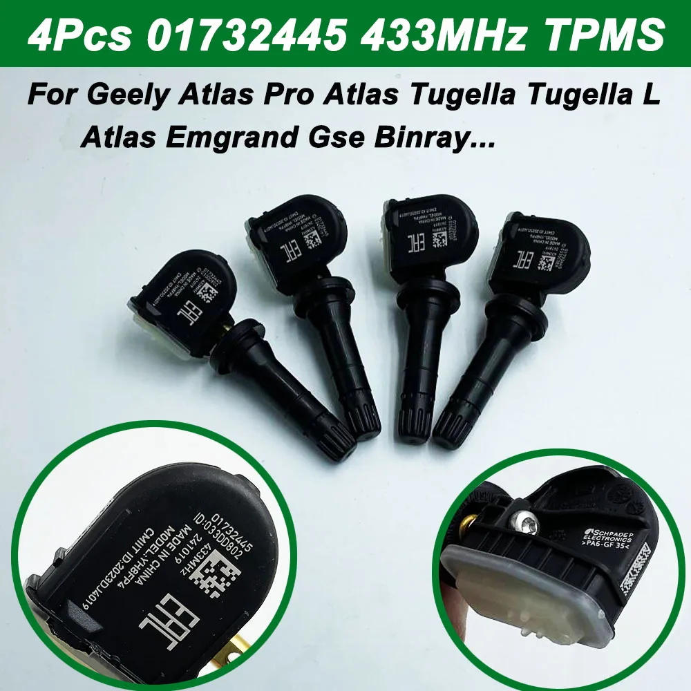 HighQuality 4Pcs 01732445 1017032445 For Geely GSE Atlas Tugella Binray TPMS Tire Pressure Sensor Monitor 433MHz Car Accessories