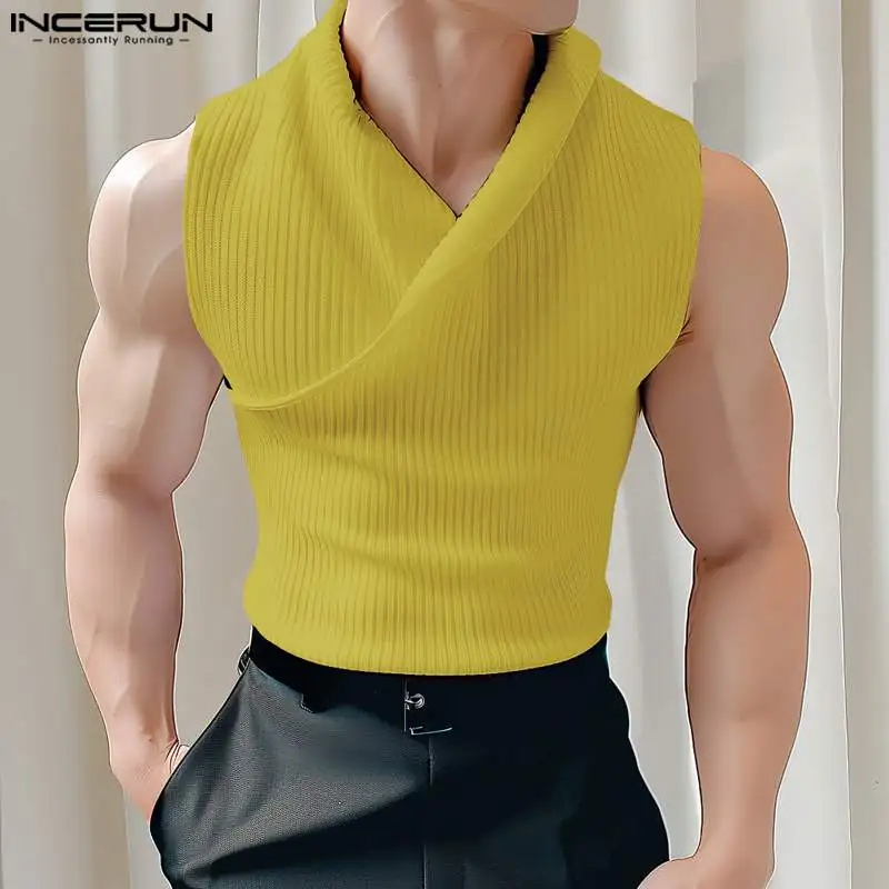 INCERUN Tops 2024 Korean Style Mens Casual Commuting Texture Vests Summer Simple Solid All-match Male Sleeveless Tank Tops S-5XL