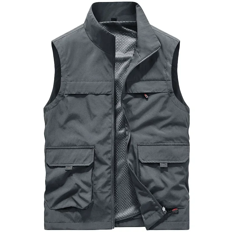 Summer Vest Men Outdoors Gilets Photography Camping Coat Men\'s Vests Man Male Outerwear Tool Luxury Sleeveless Work Zip Jacket