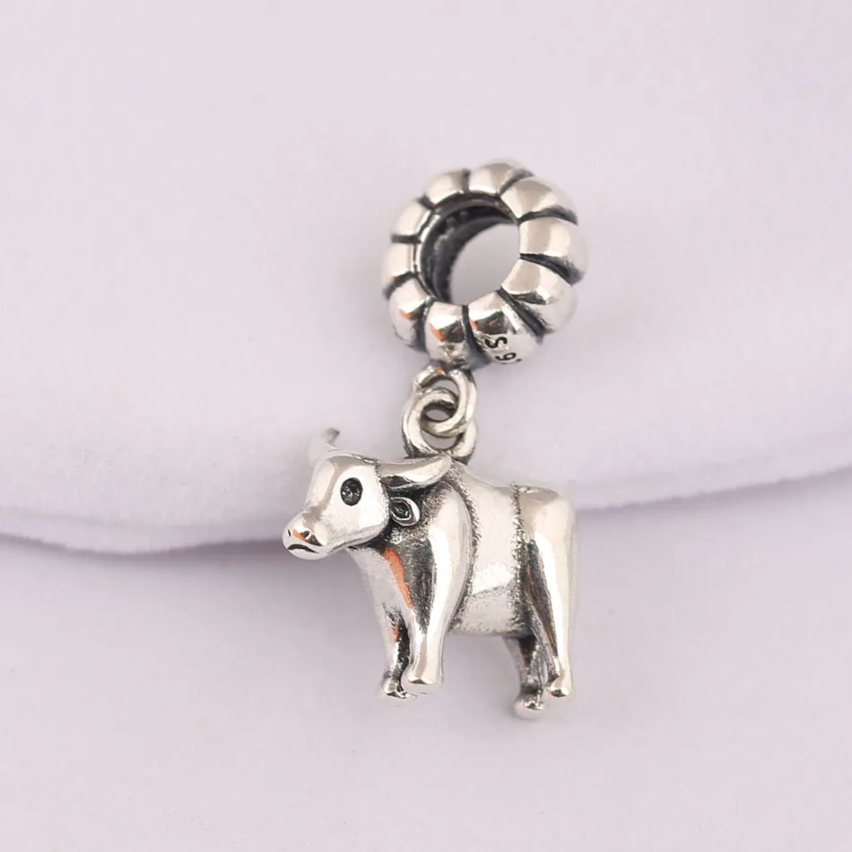 

S925 Silver Animal Charm Cute Zodiac Cattle Cow Dangle Pendant Beads for Women Bracelet & Bangle DIY Jewelry