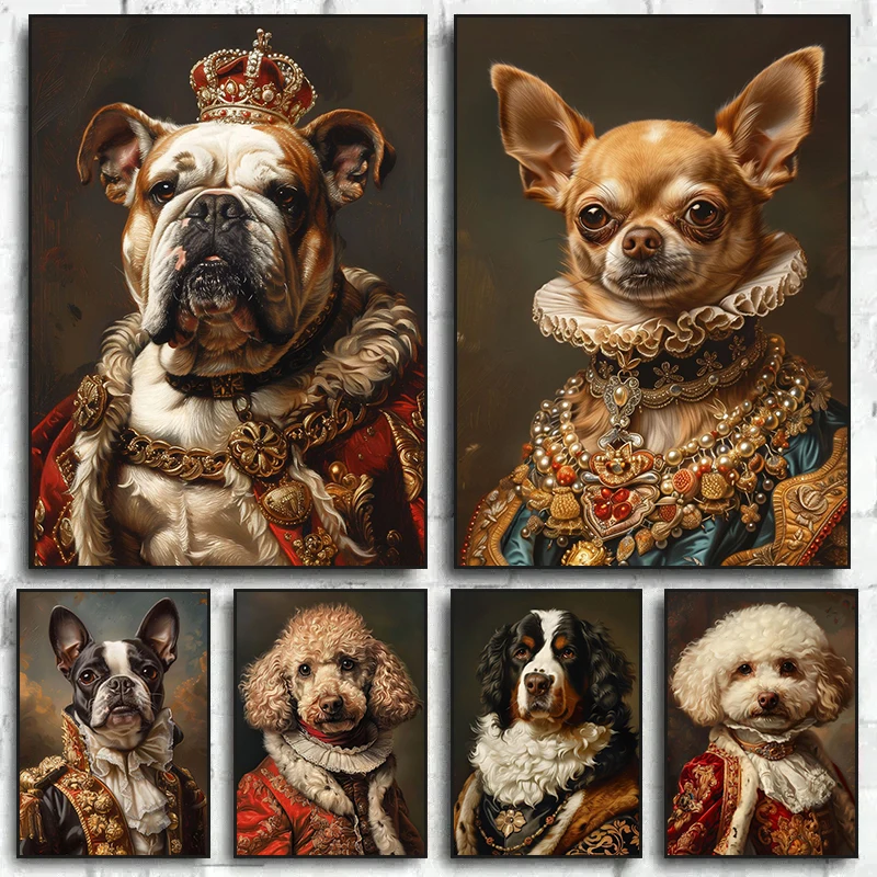 Retrato real de perros Chihuahua de Bulldog Francés, carteles artísticos impresos en lienzo, retrato de perros divertidos, Mural artístico de pared Vintage para decoración del hogar