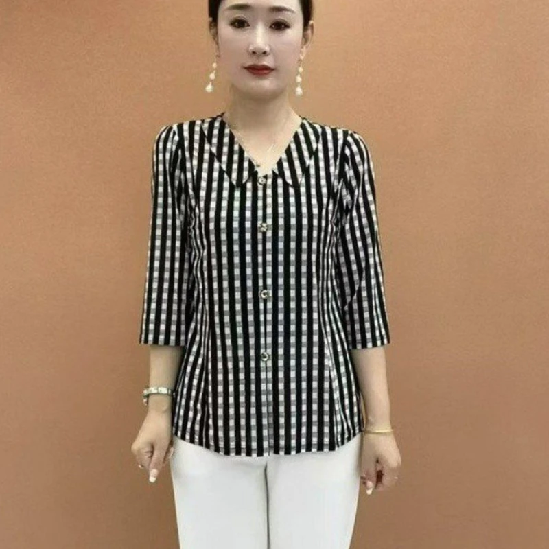 Summer New Women's Blouse lapel Neck Button Printed Ventilate All-match Elegant Loose Comfortable Three Quarter Tops image 5