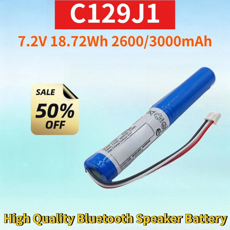 

C129J1 7.2V 18.72Wh 2600/3000mAh Lithium-ion Rechargeable Battery Pack for High Quality Bluetooth Speaker Replacement Battery