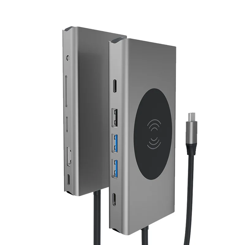 محطة إرساء USB C 13 في 1 مع HDMI 4K، شحن لاسلكي، محور USB 3.0، إيثرنت PD 100 وات لأجهزة الكمبيوتر المحمول والهاتف MacBook Dell HP